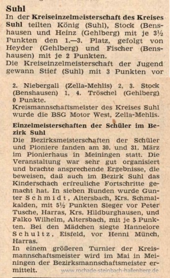 Bezirksmeisterschaften Schüler 1956